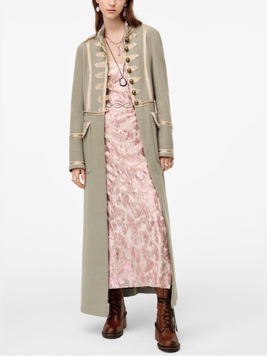 Zara Jackets & Blazers - Zara Long Military-Style Trench Coat in Sage Green with Cream Trim